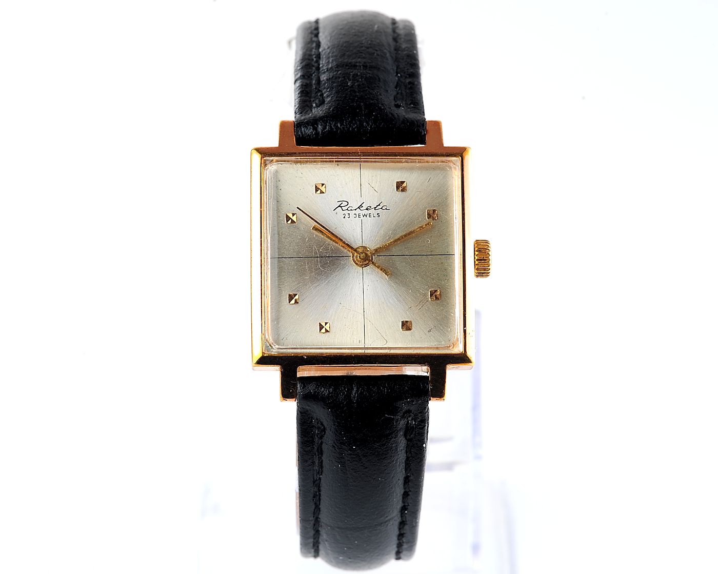 Soviet RAKETA gold-plated vintage wristwatch in uncommon square body