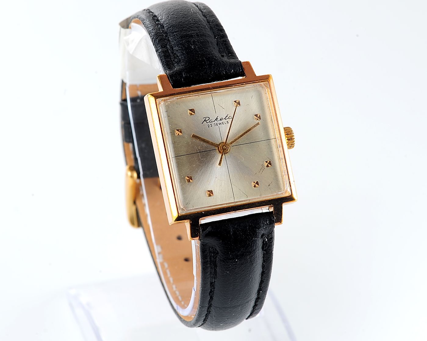 Soviet RAKETA gold-plated vintage wristwatch in uncommon square body