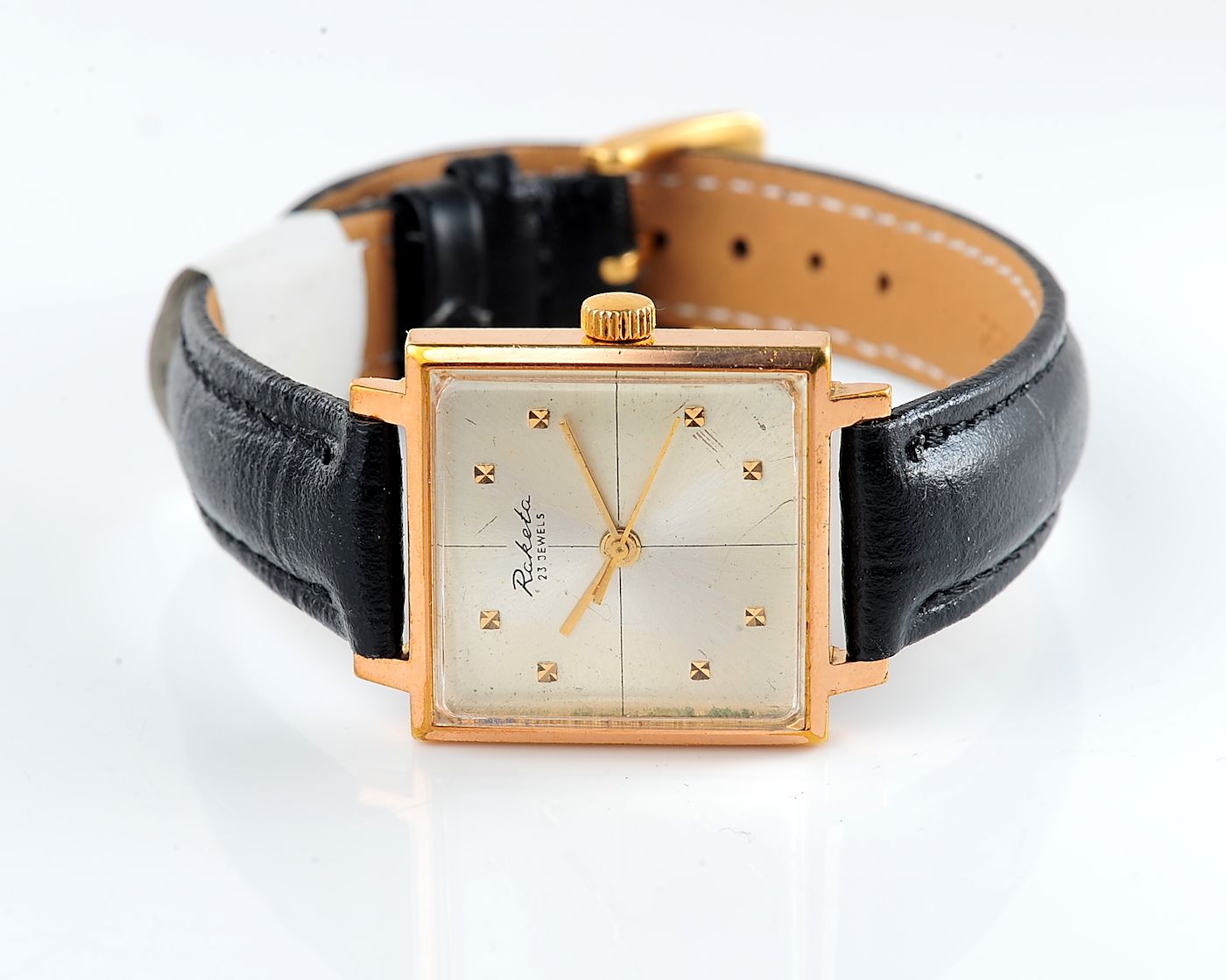 Soviet RAKETA gold-plated vintage wristwatch in uncommon square body