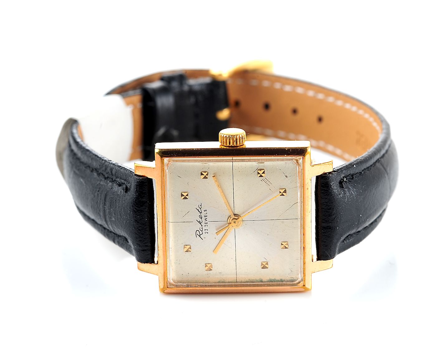 Soviet RAKETA gold-plated vintage wristwatch in uncommon square body