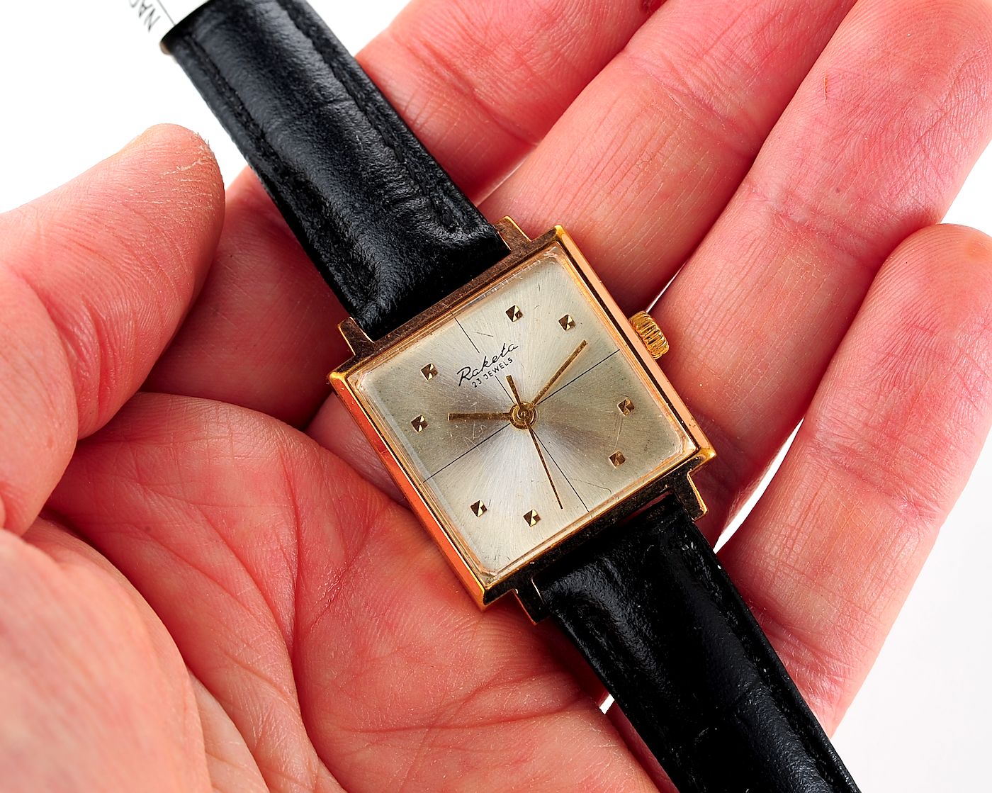 Soviet RAKETA gold-plated vintage wristwatch in uncommon square body