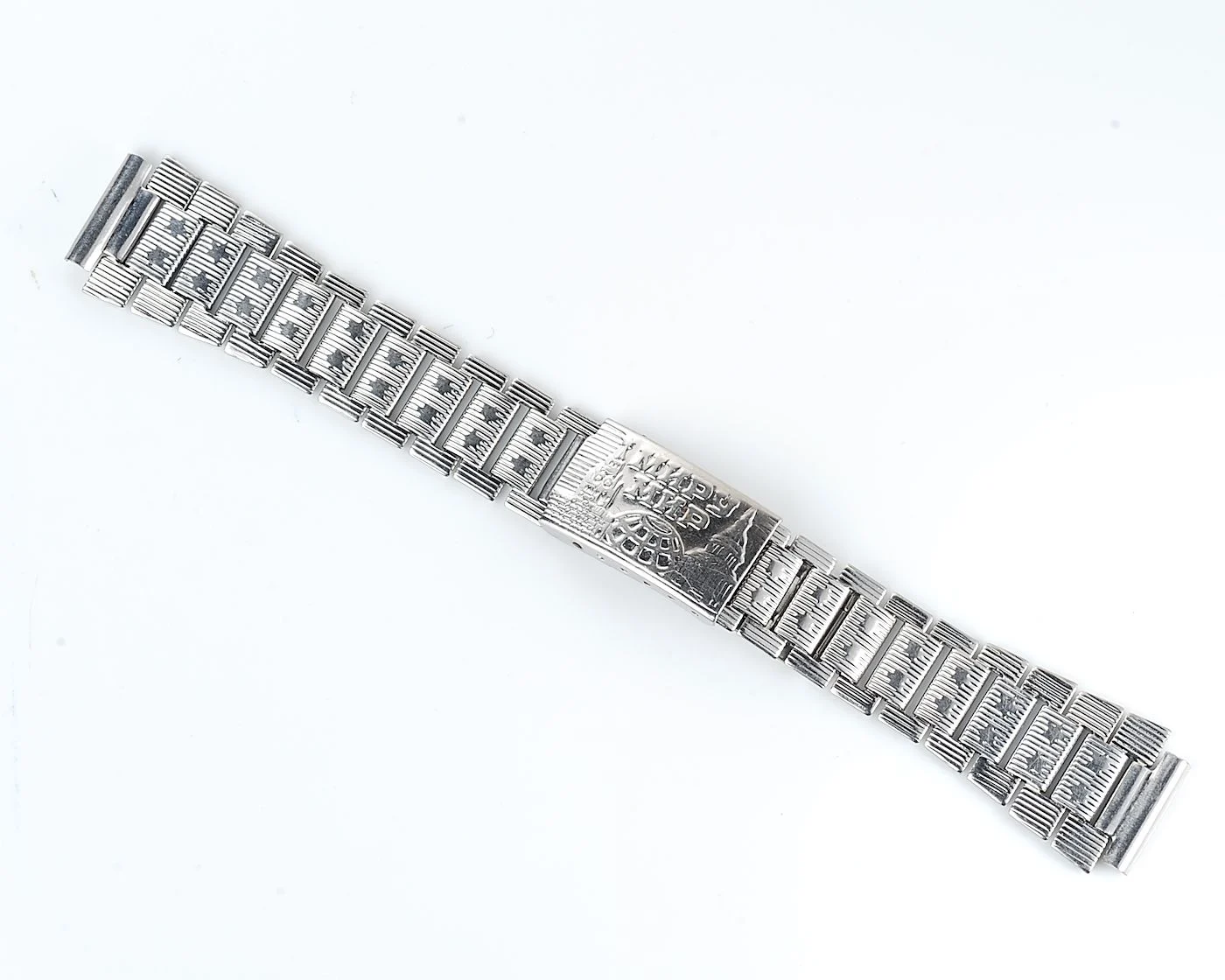Vintage Soviet ornate stainless steel 18mm watch bracelet - USSR & USA Peace to the World!