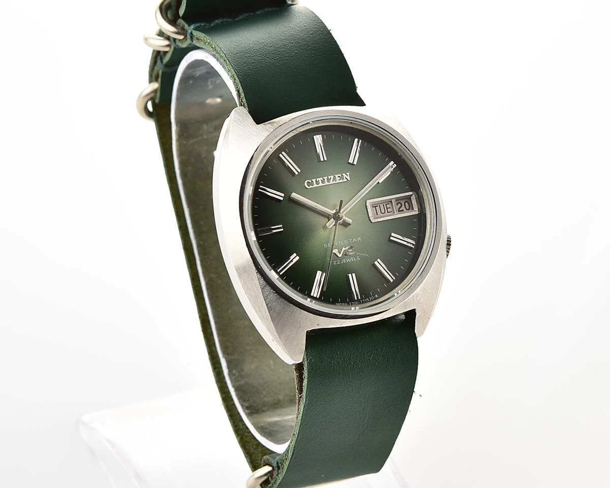 Vintage Citizen Seven Star V2 Automatic with Emerald Green Gradient Dial from September 1973