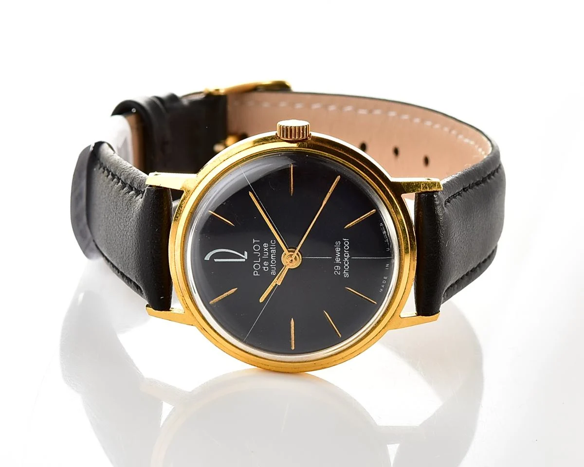 Beautiful vintage gold-plated wristwatch Poljot De Luxe with self winding mechanical movement!