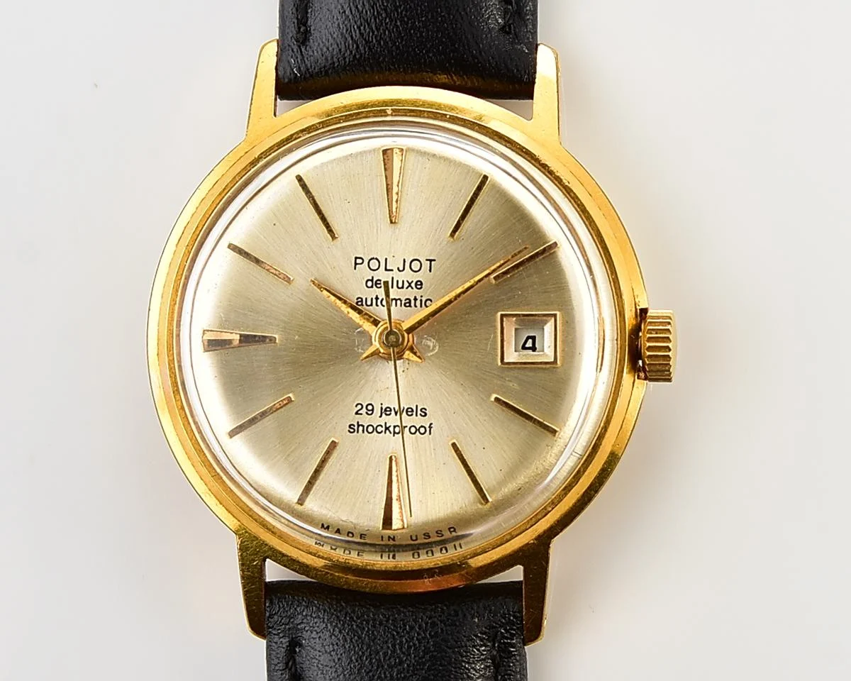 Beautiful vintage gold-plated wristwatch Poljot De Luxe with self winding mechanical movement