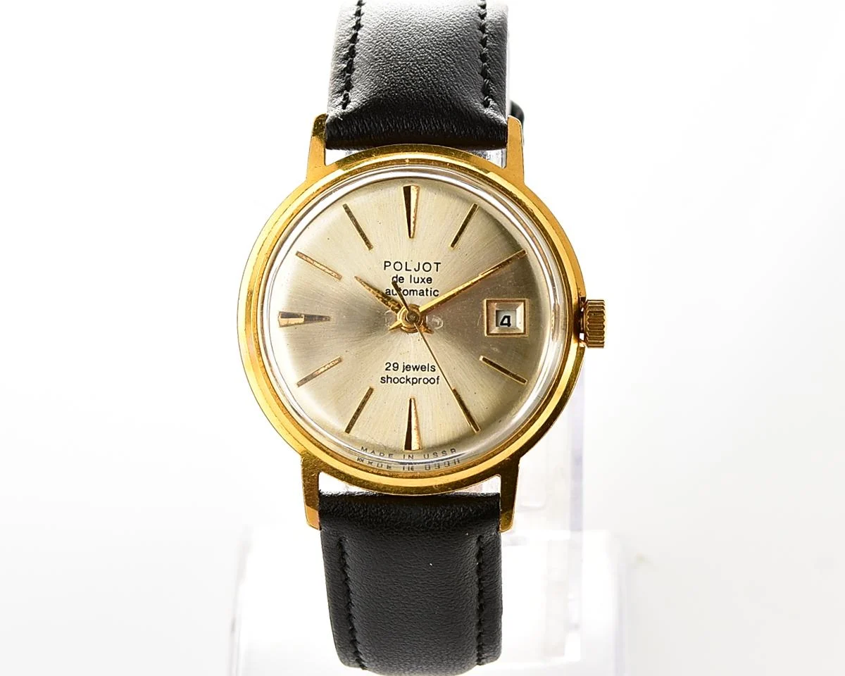 Beautiful vintage gold-plated wristwatch Poljot De Luxe with self winding mechanical movement