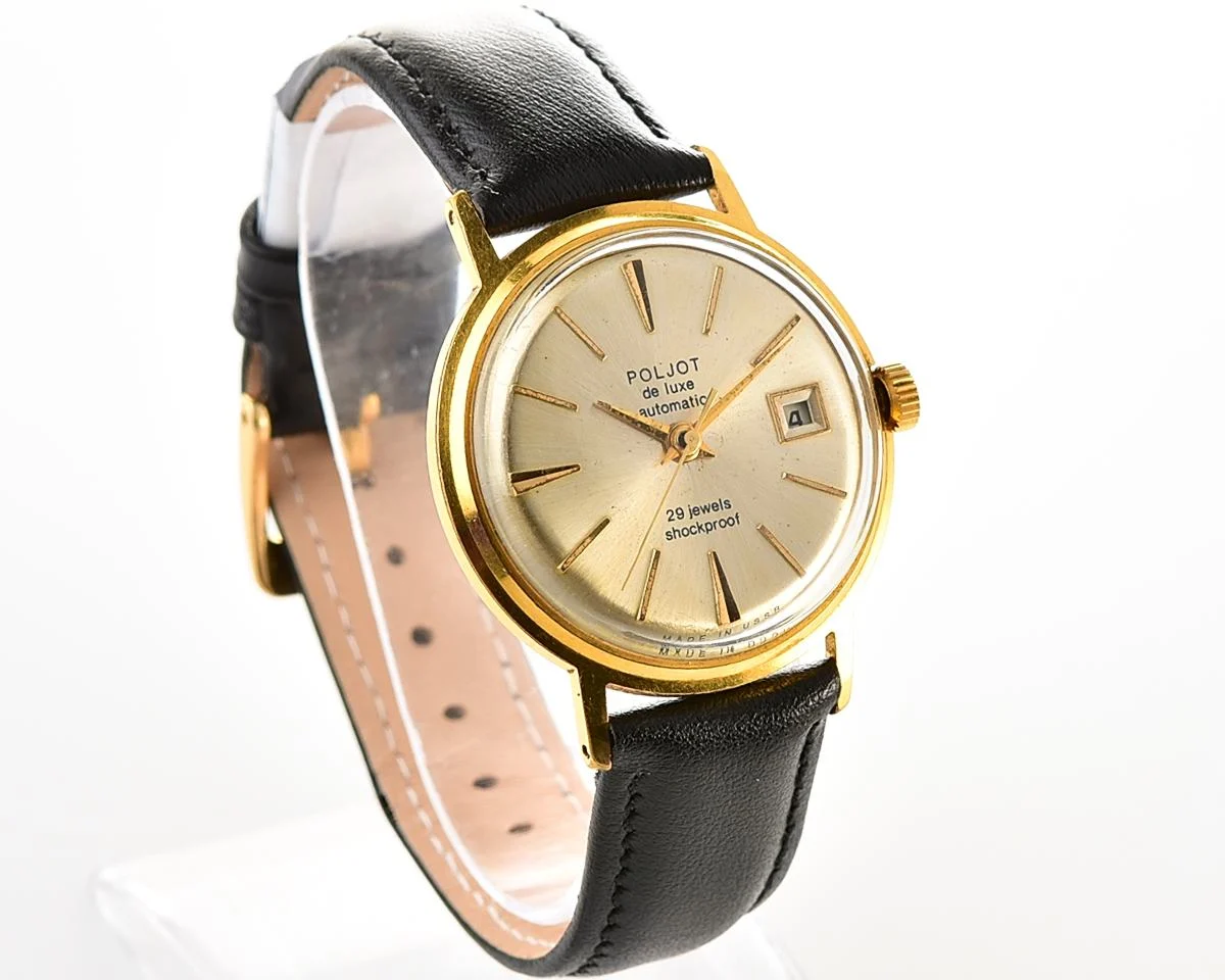 Beautiful vintage gold-plated wristwatch Poljot De Luxe with self winding mechanical movement