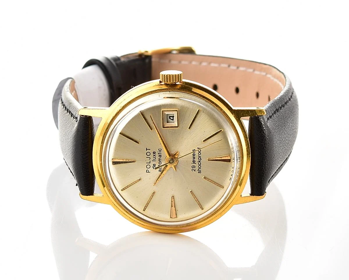 Beautiful vintage gold-plated wristwatch Poljot De Luxe with self winding mechanical movement