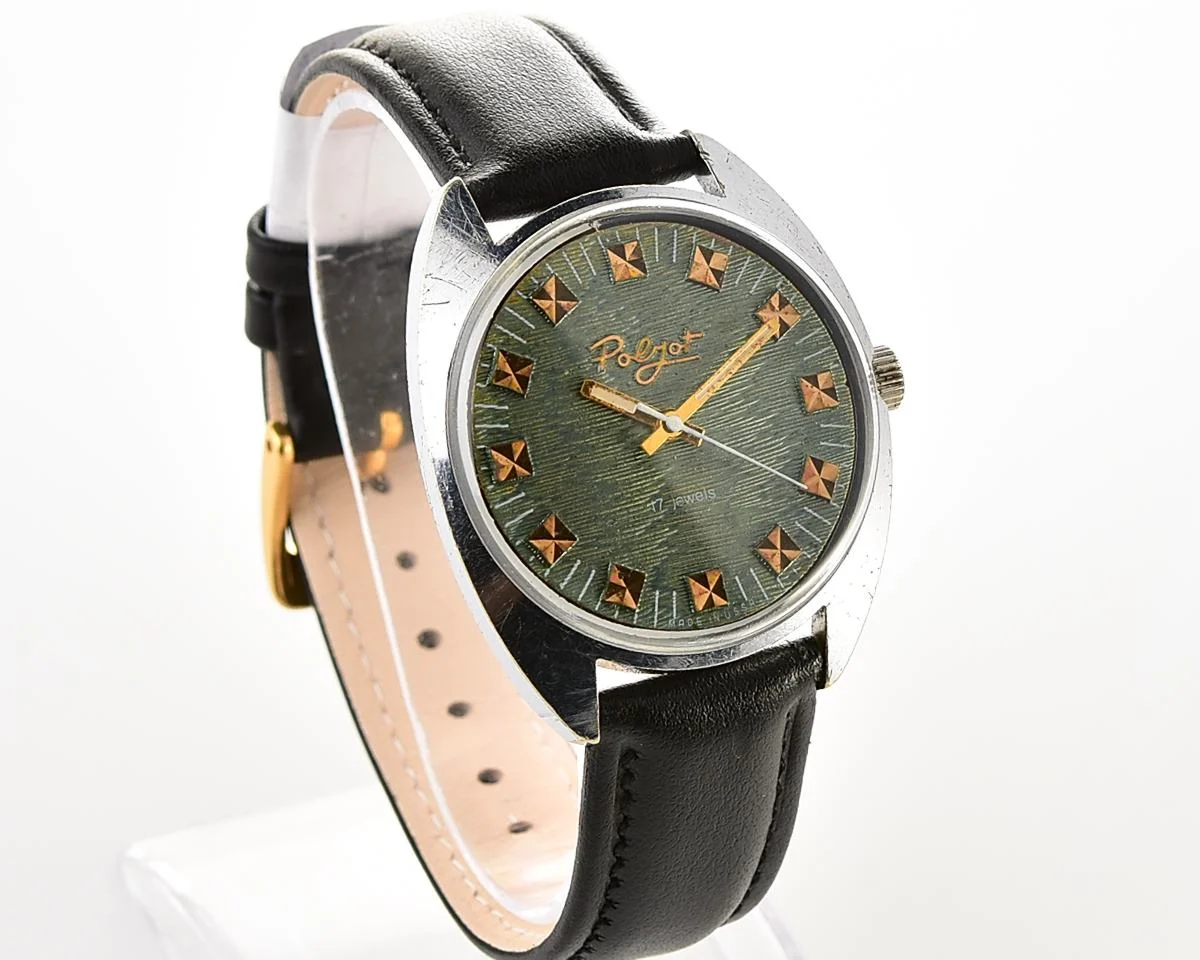 Vintage Soviet Poljot mechanical watch with rare intricate textured dial