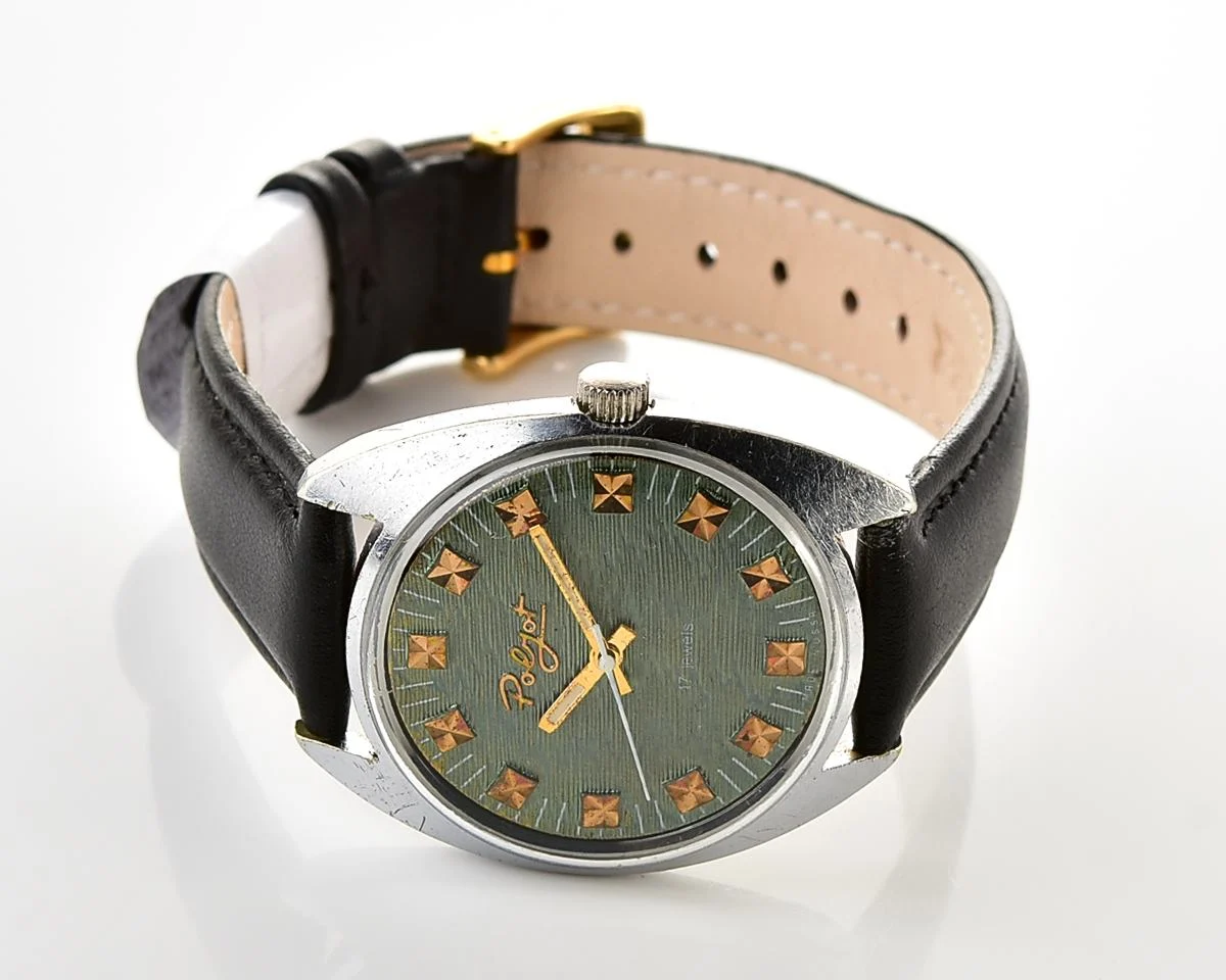 Vintage Soviet Poljot mechanical watch with rare intricate textured dial