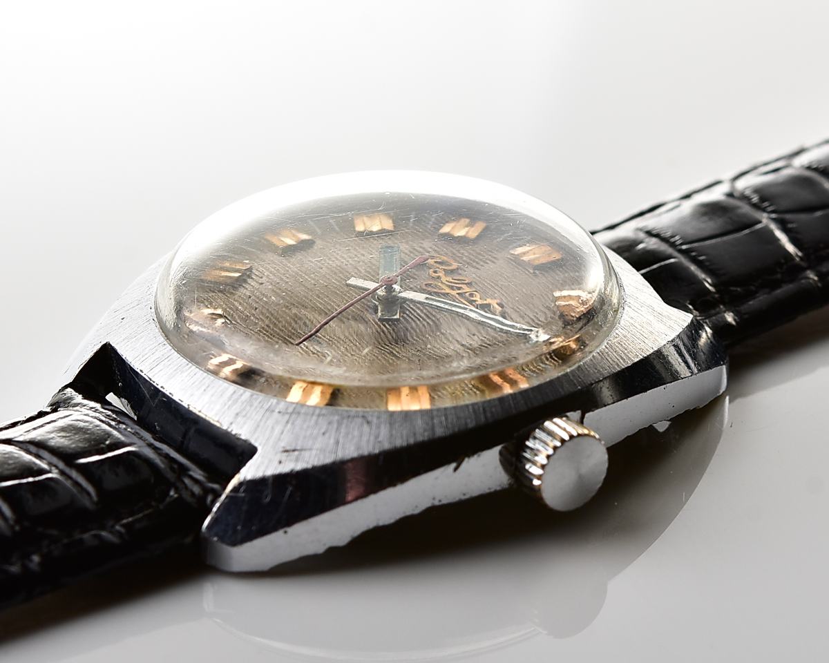 Vintage soviet POLJOT mechanical watch with intricate textured dial