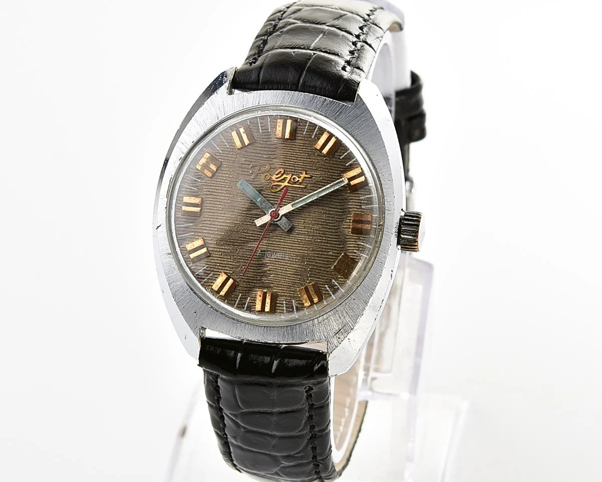 Vintage Soviet Poljot mechanical watch with intricate textured dial