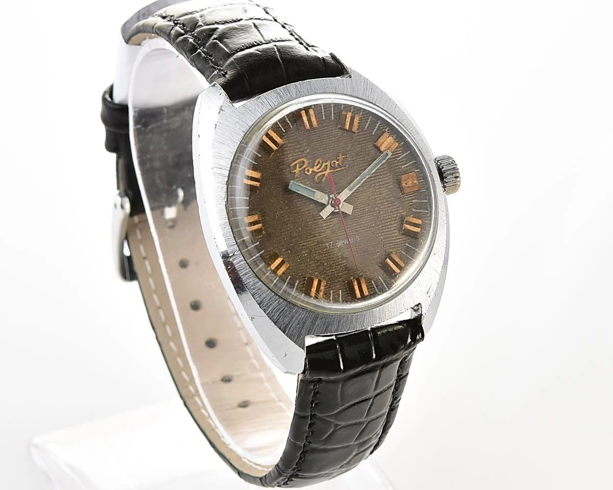 Vintage Soviet Poljot mechanical watch with intricate textured dial