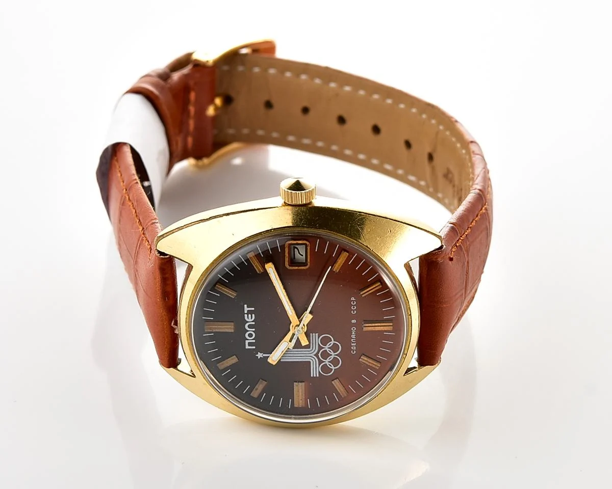 Vintage Soviet Poljot mechanical gold-plated wristwatch - Olympic edition