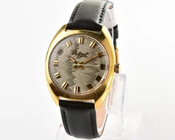 Vintage Soviet Poljot gold plated mechanical watch with rare intricate textured dial