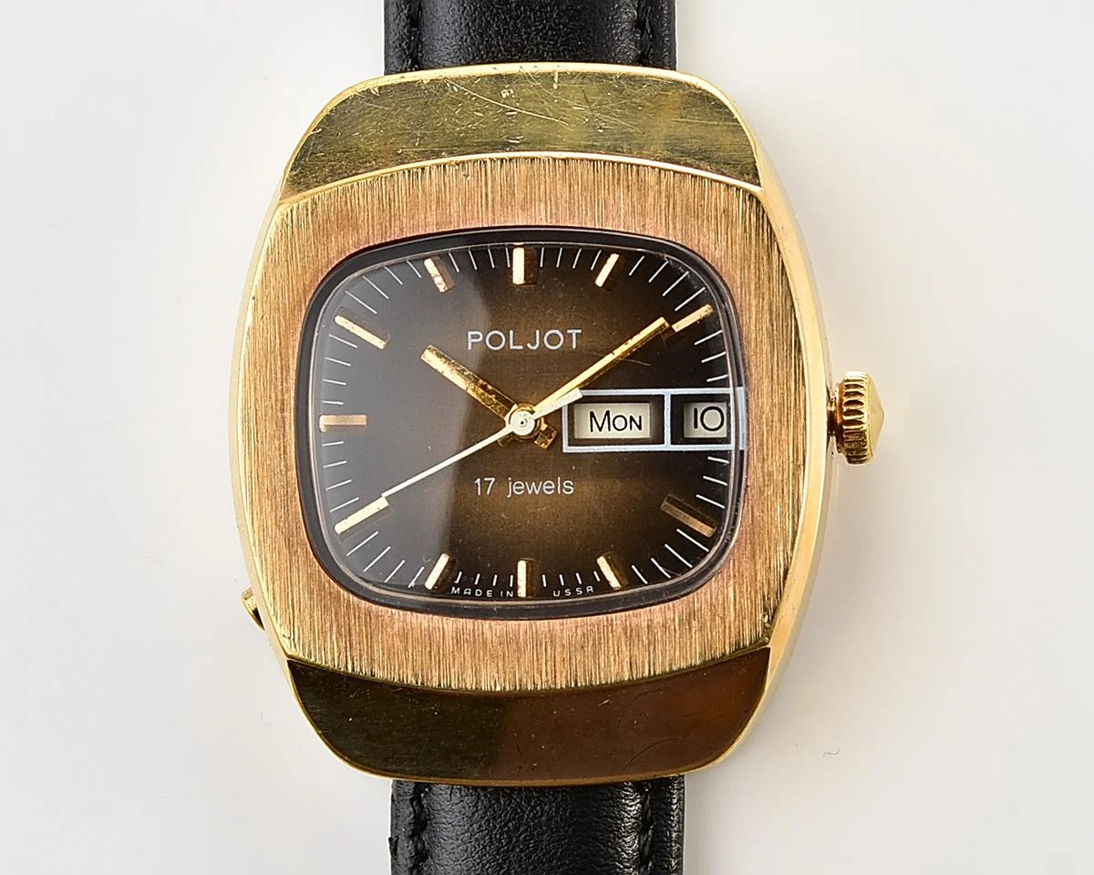 Uncommon Soviet Poljot vintage gold plated mechanical wristwatch