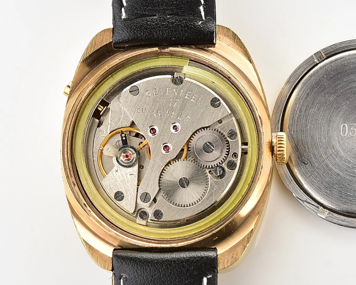 Uncommon Soviet Poljot vintage gold plated mechanical wristwatch