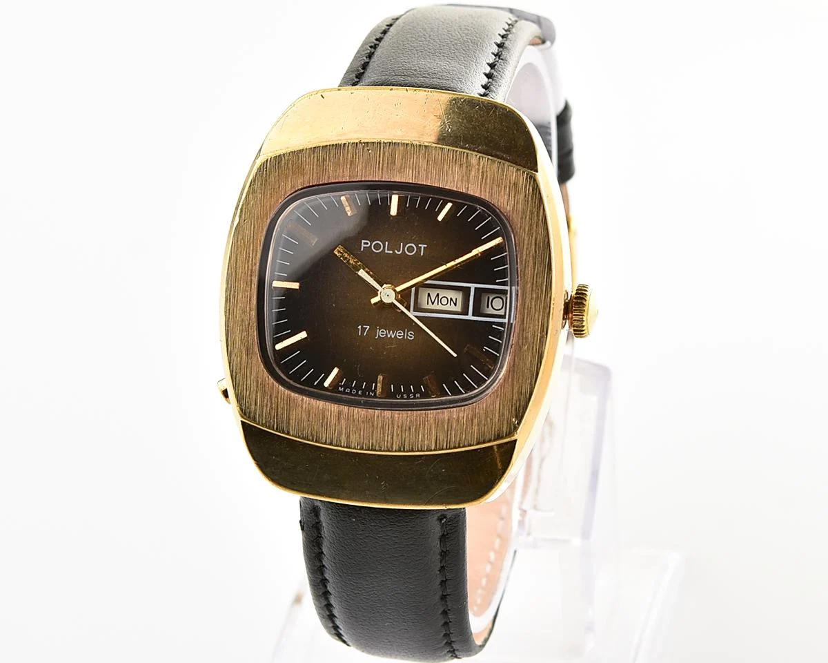 Uncommon Soviet Poljot vintage gold plated mechanical wristwatch