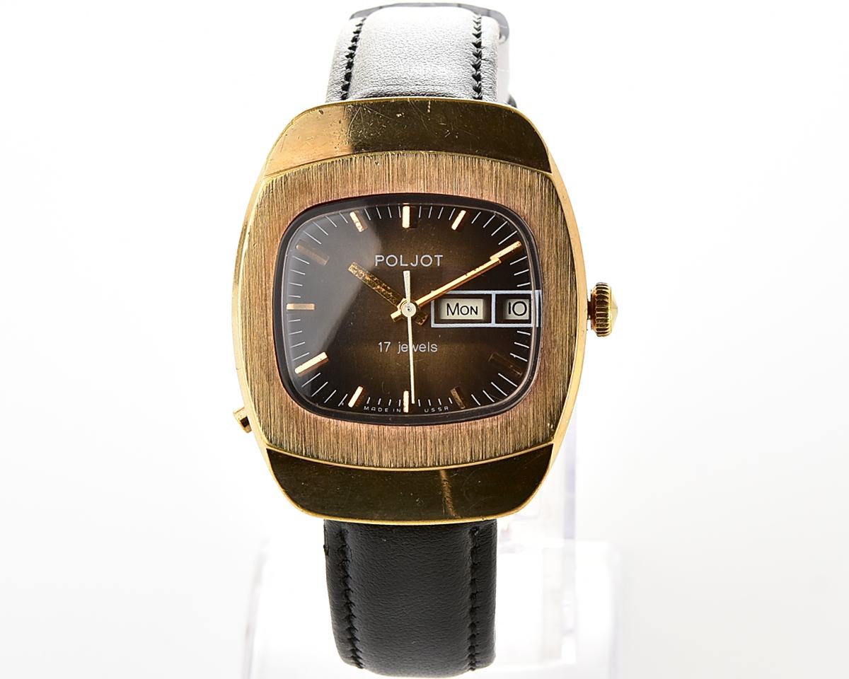 Uncommon soviet POLJOT vintage gold plated mechanical wristwatch