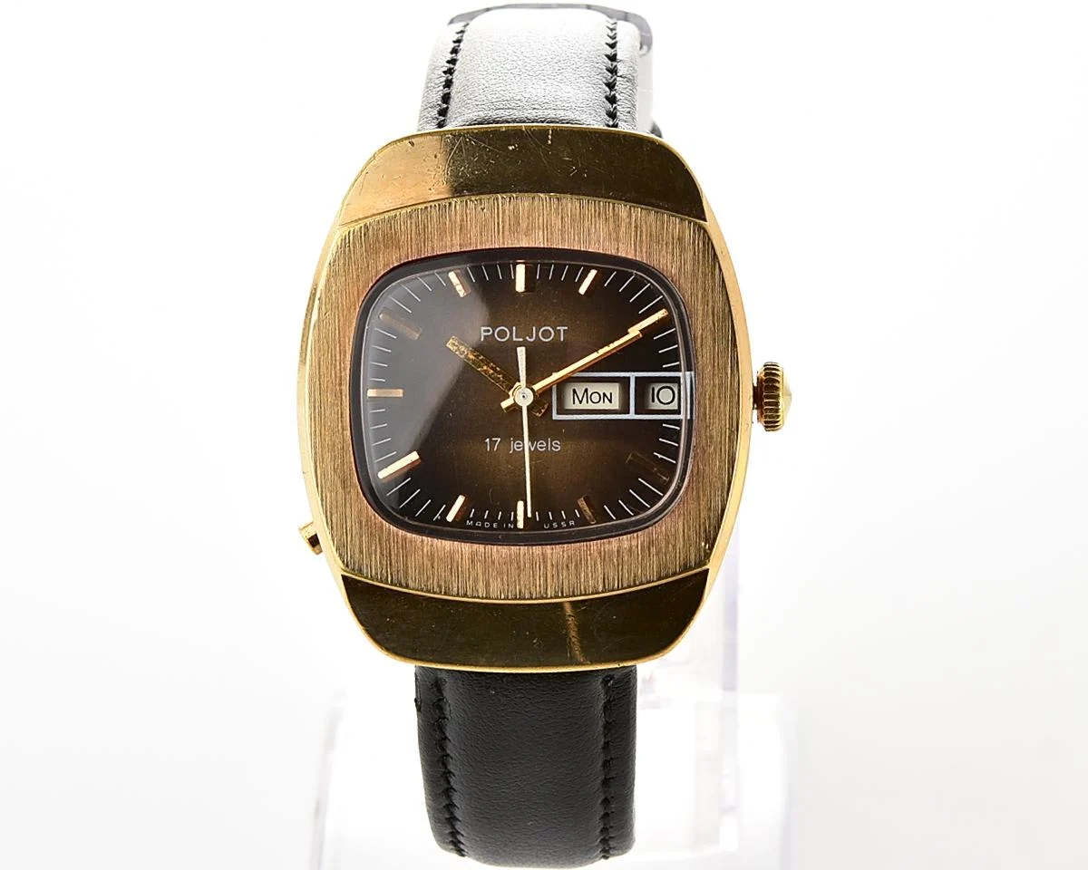 Uncommon Soviet Poljot vintage gold plated mechanical wristwatch