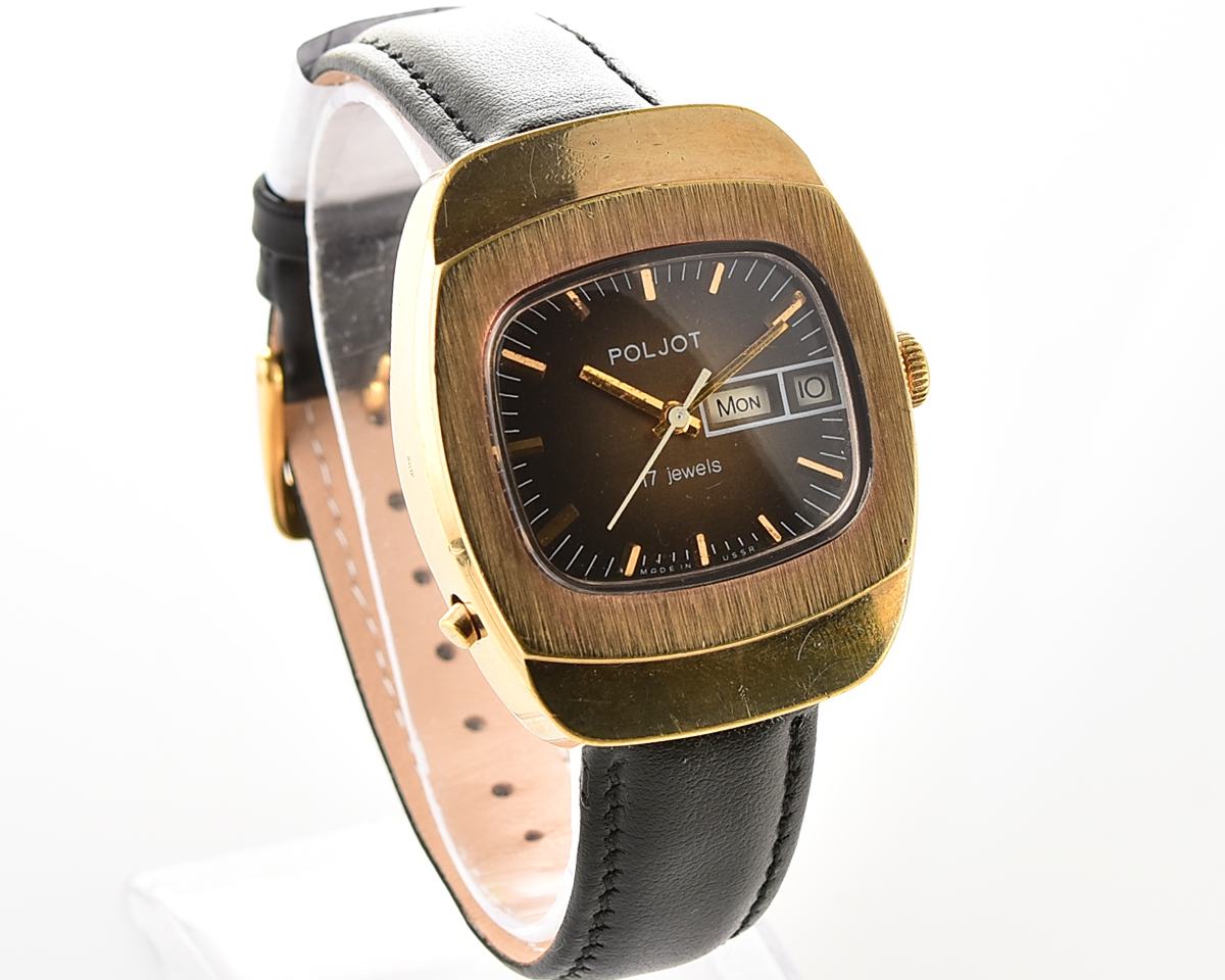 Uncommon soviet POLJOT vintage gold plated mechanical wristwatch