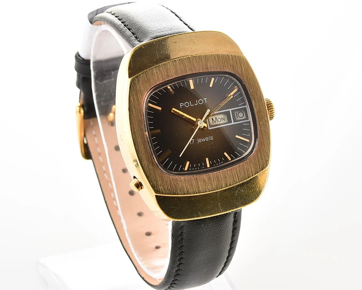 Uncommon Soviet Poljot vintage gold plated mechanical wristwatch