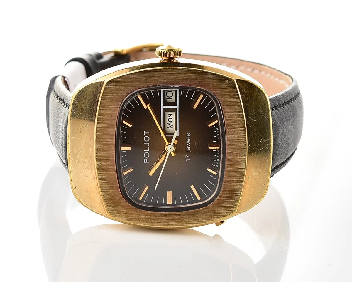 Uncommon Soviet Poljot vintage gold plated mechanical wristwatch