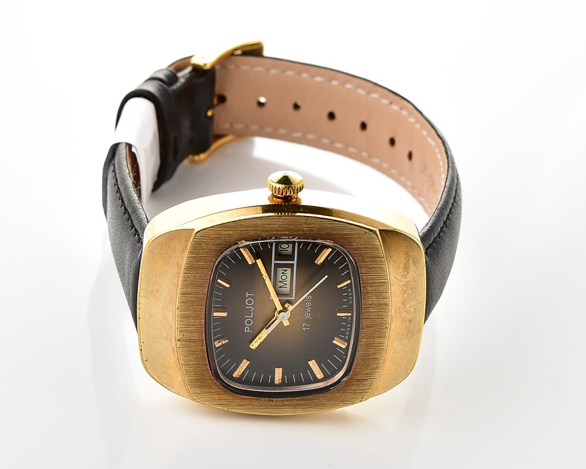 Uncommon soviet POLJOT vintage gold plated mechanical wristwatch