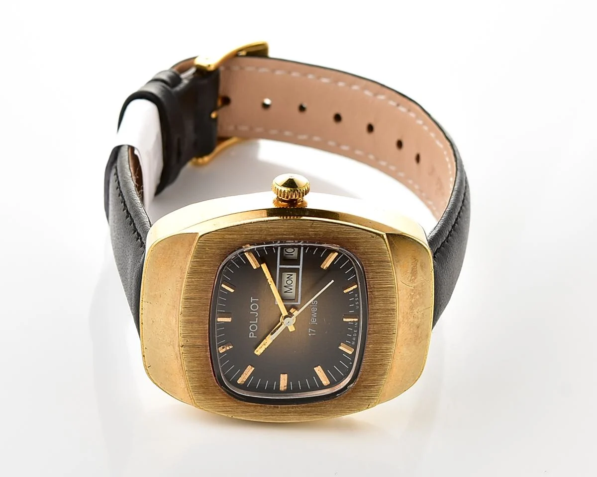 Uncommon Soviet Poljot vintage gold plated mechanical wristwatch