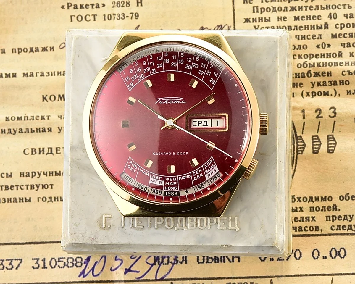 TIME CAPSULE: Vintage Soviet Raketa gold-plated perpetual calendar watch - New Old Stock (NOS)!