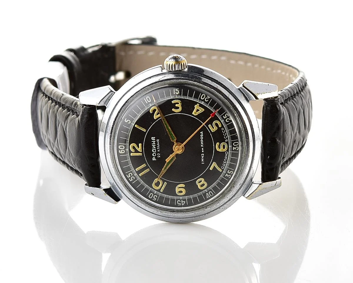 Rodina Soviet automatic watch with black dial & Arabic numerals, 22 jewels, from the late 1950s - Image 5