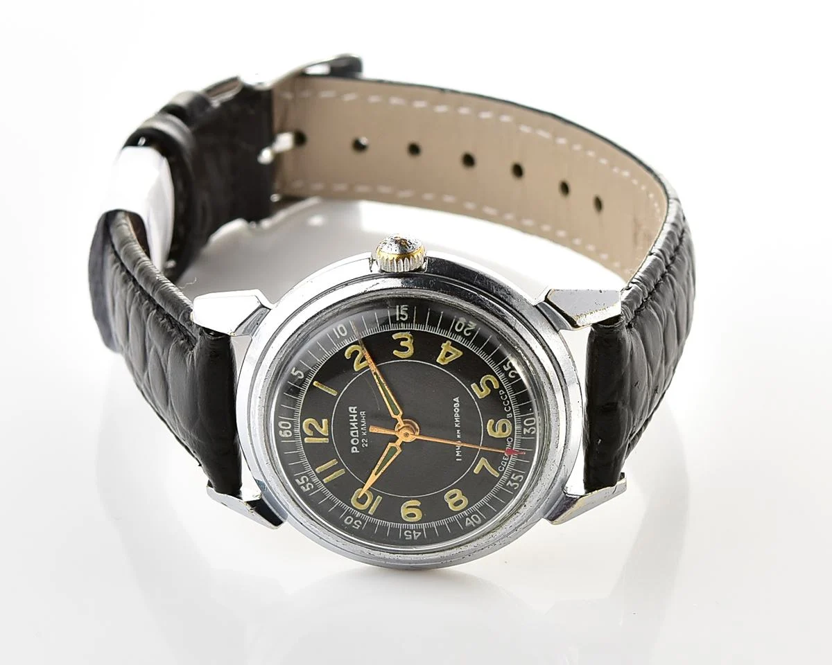 Rodina Soviet automatic watch with black dial & Arabic numerals, 22 jewels, from the late 1950s - Image 6