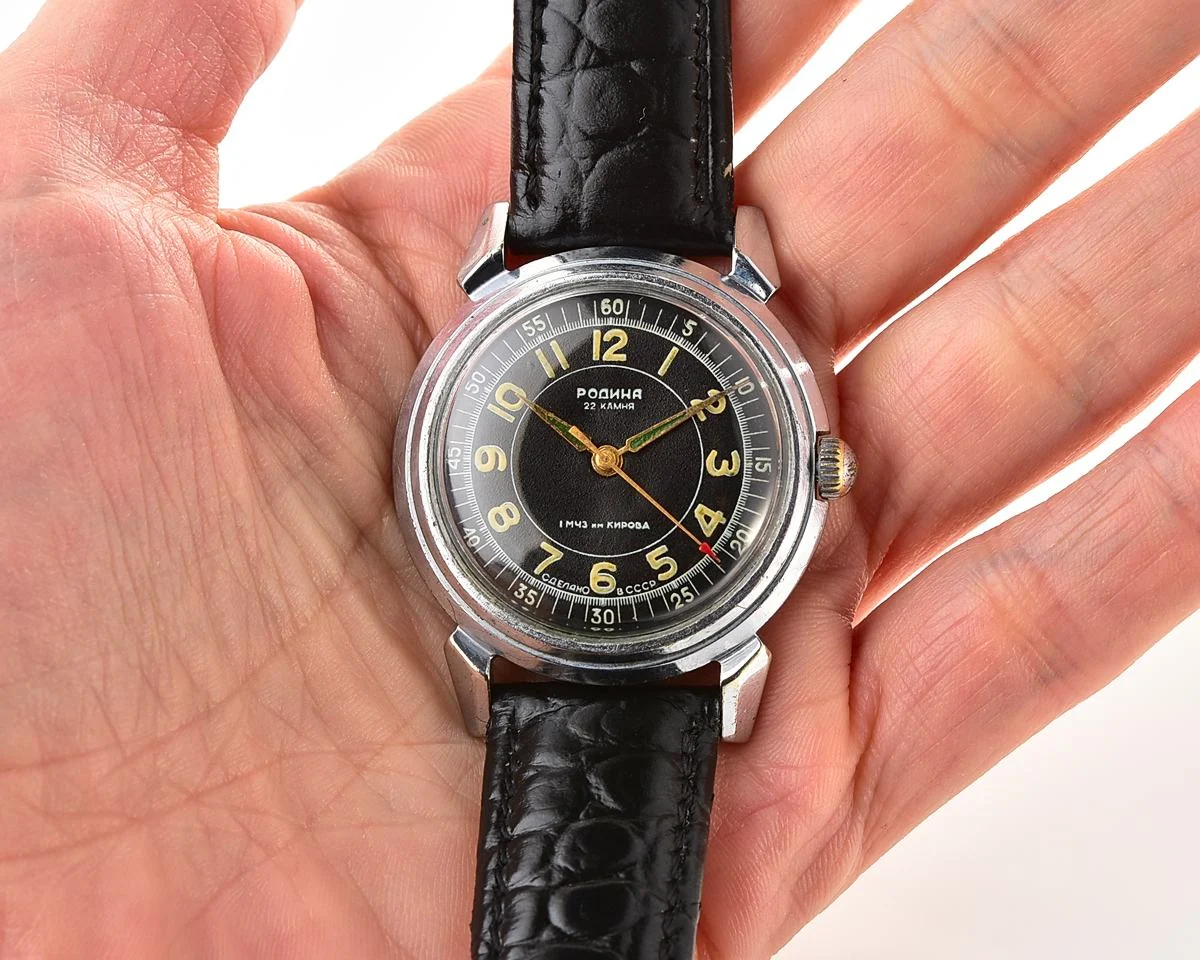 Rodina Soviet automatic watch with black dial & Arabic numerals, 22 jewels, from the late 1950s - Image 7