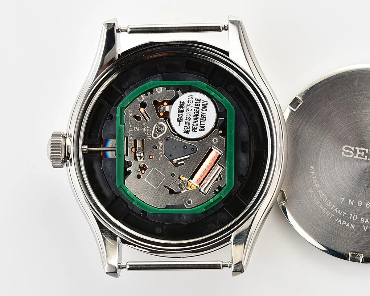 Sleek Sustainability: Seiko Solar Dress Watch with stark black textured dial