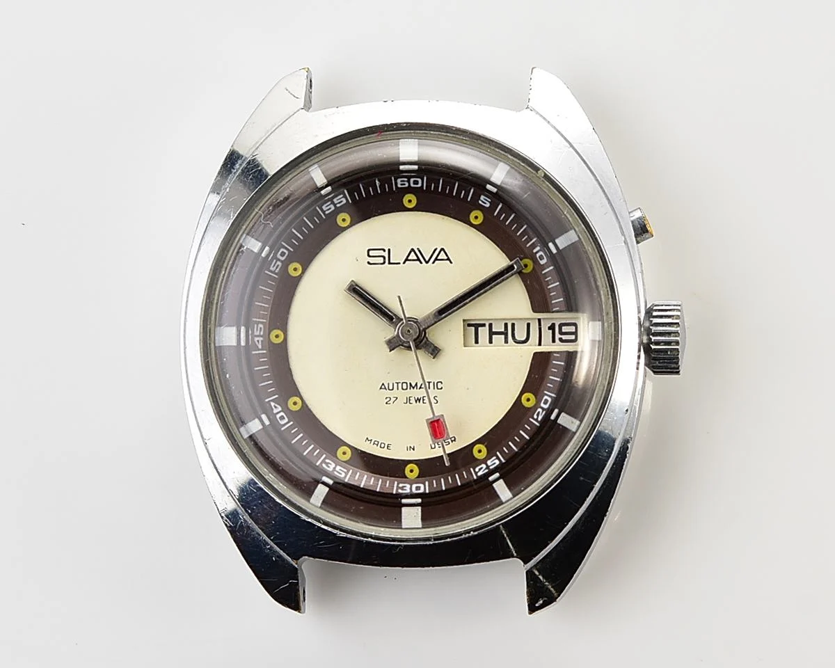 Slava Soviet mechanical vintage watch with automatic self-winding movement