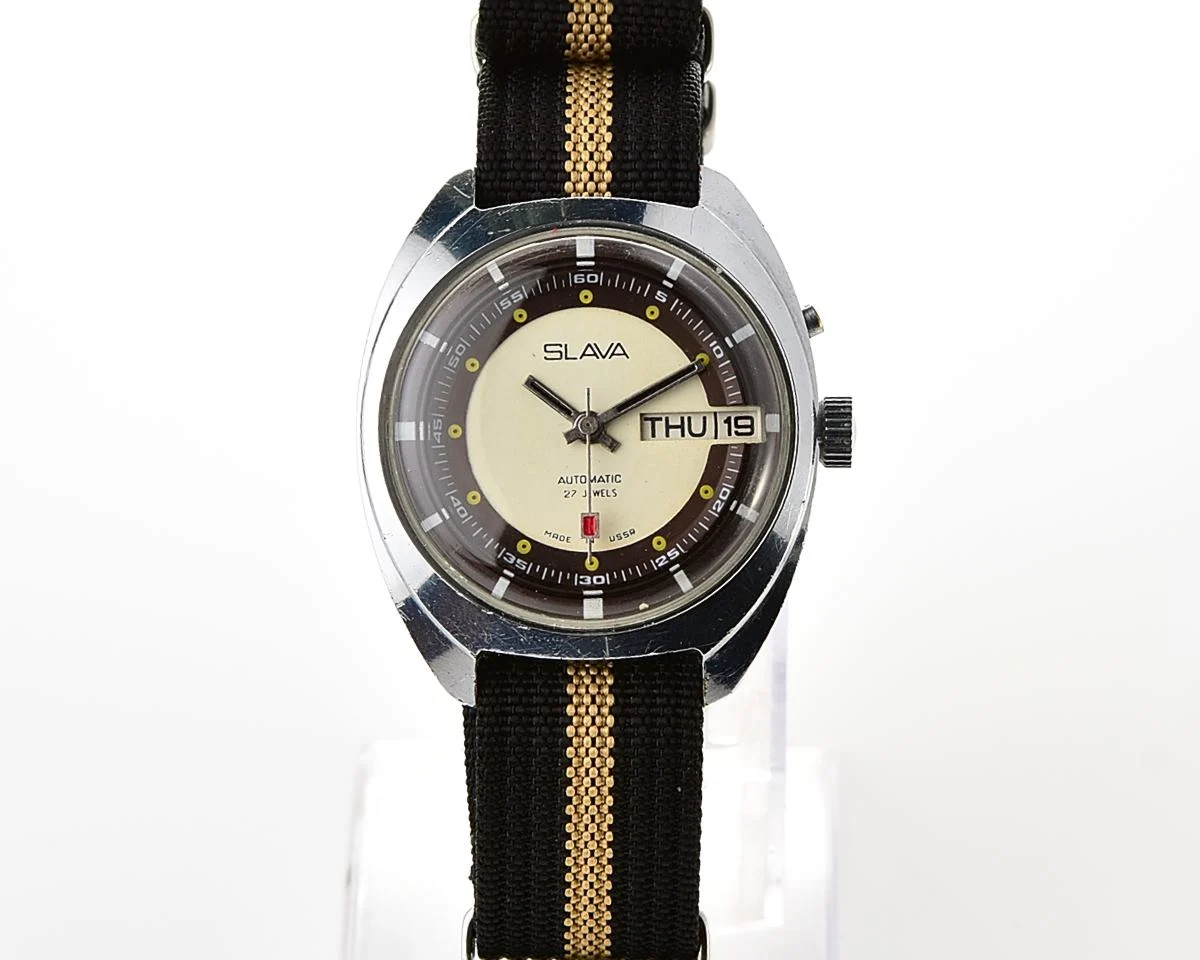 Slava Soviet mechanical vintage watch with automatic self-winding movement