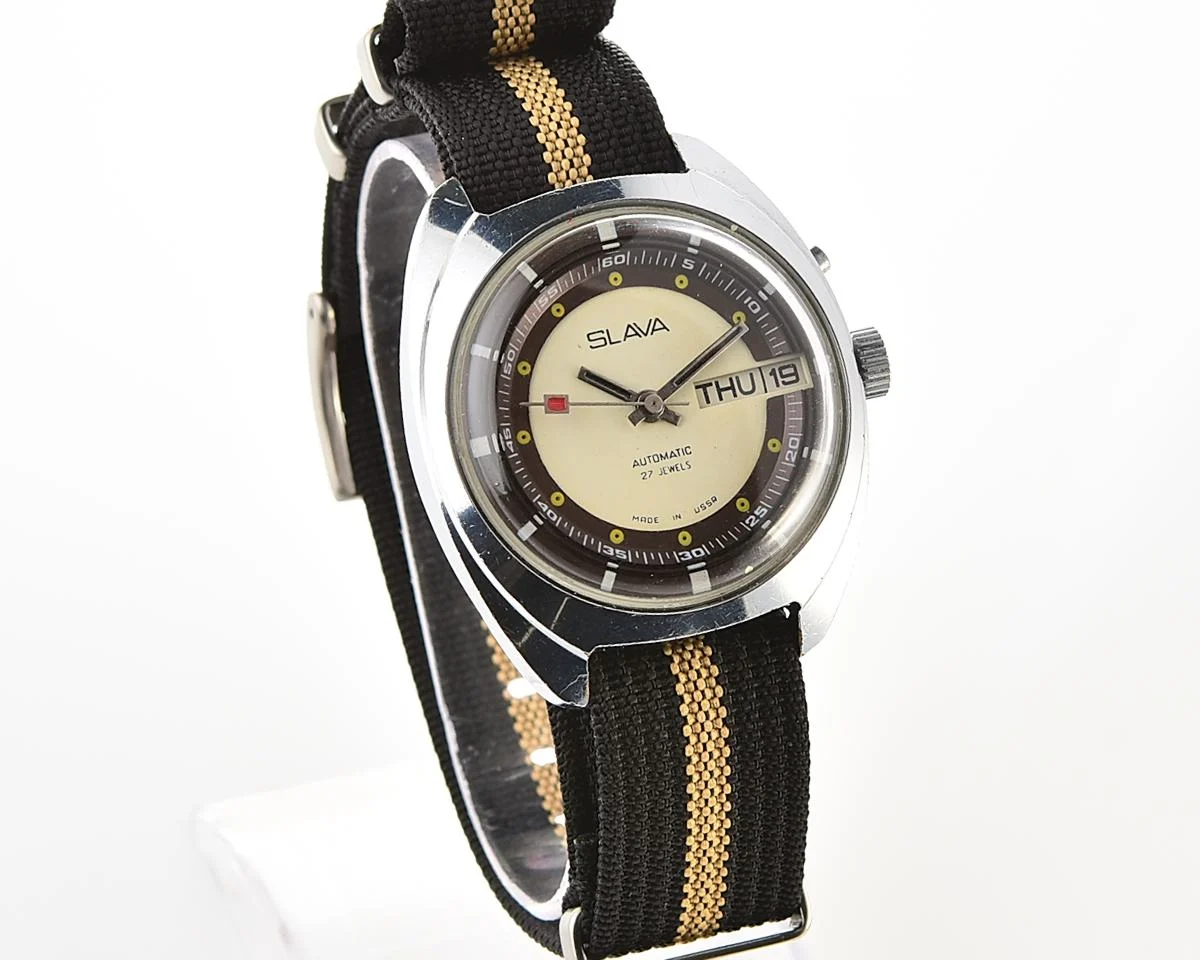 Slava Soviet mechanical vintage watch with automatic self-winding movement