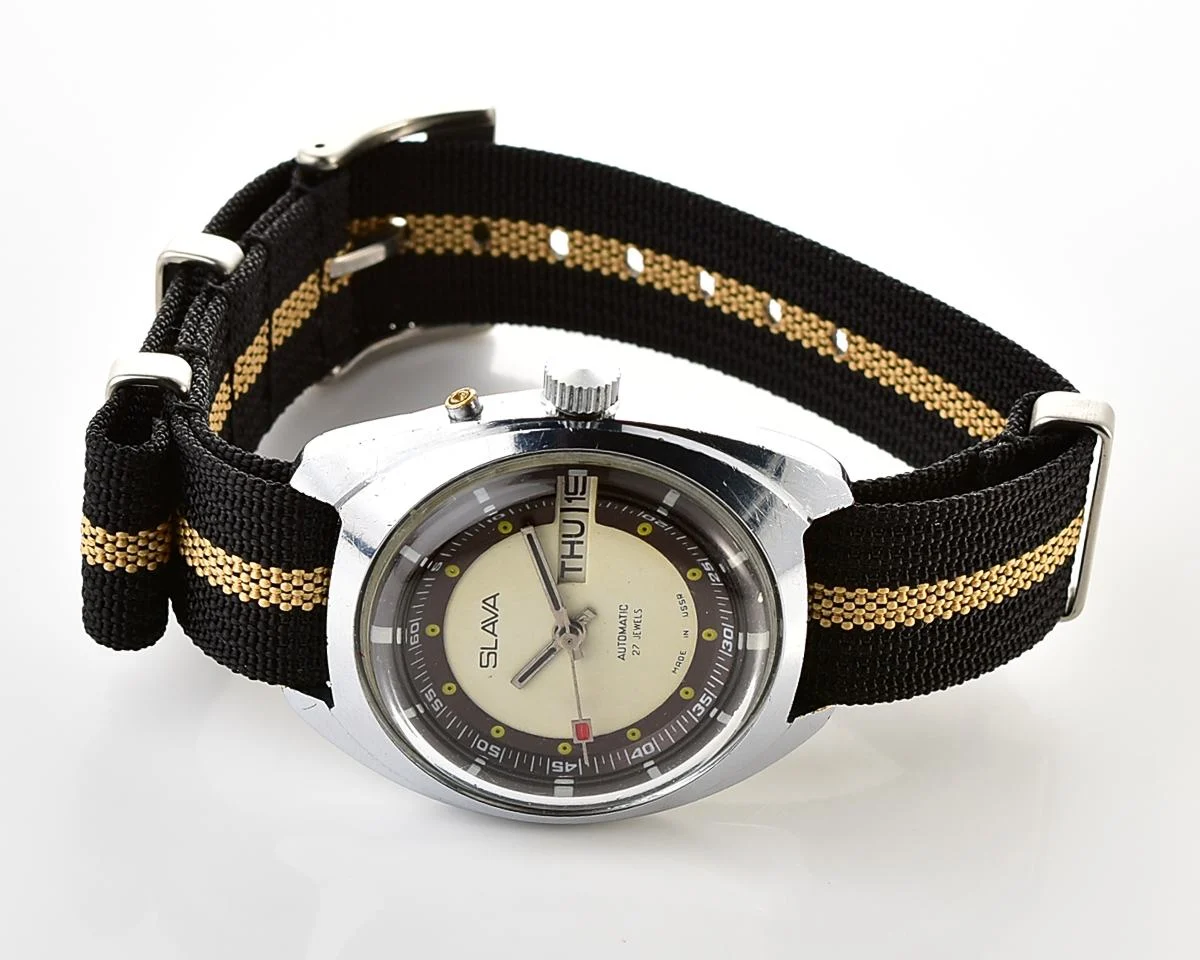 Slava Soviet mechanical vintage watch with automatic self-winding movement
