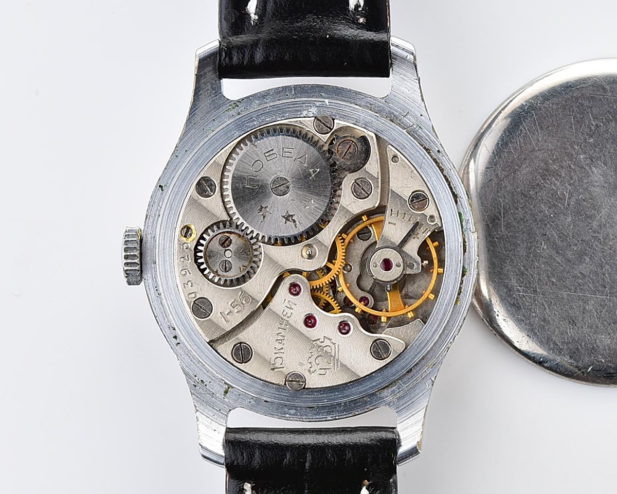 Excellent soviet POBEDA watch with bronze dial, the 1st quarter of 1956
