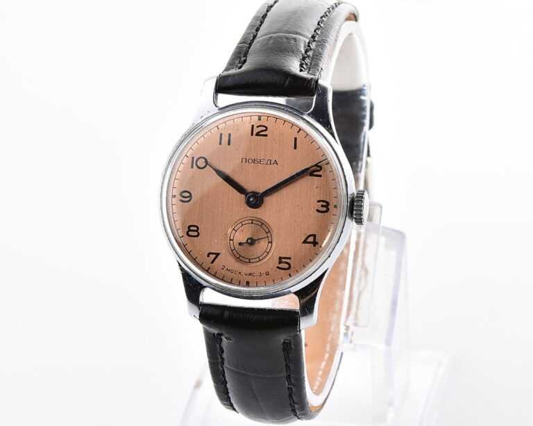 Excellent soviet POBEDA watch with bronze dial, the 1st quarter of 1956
