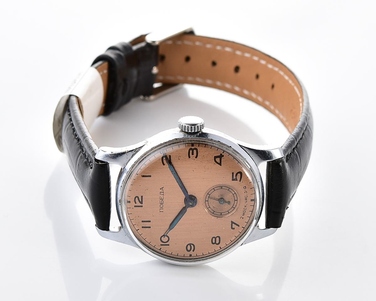 Excellent soviet POBEDA watch with bronze dial, the 1st quarter of 1956
