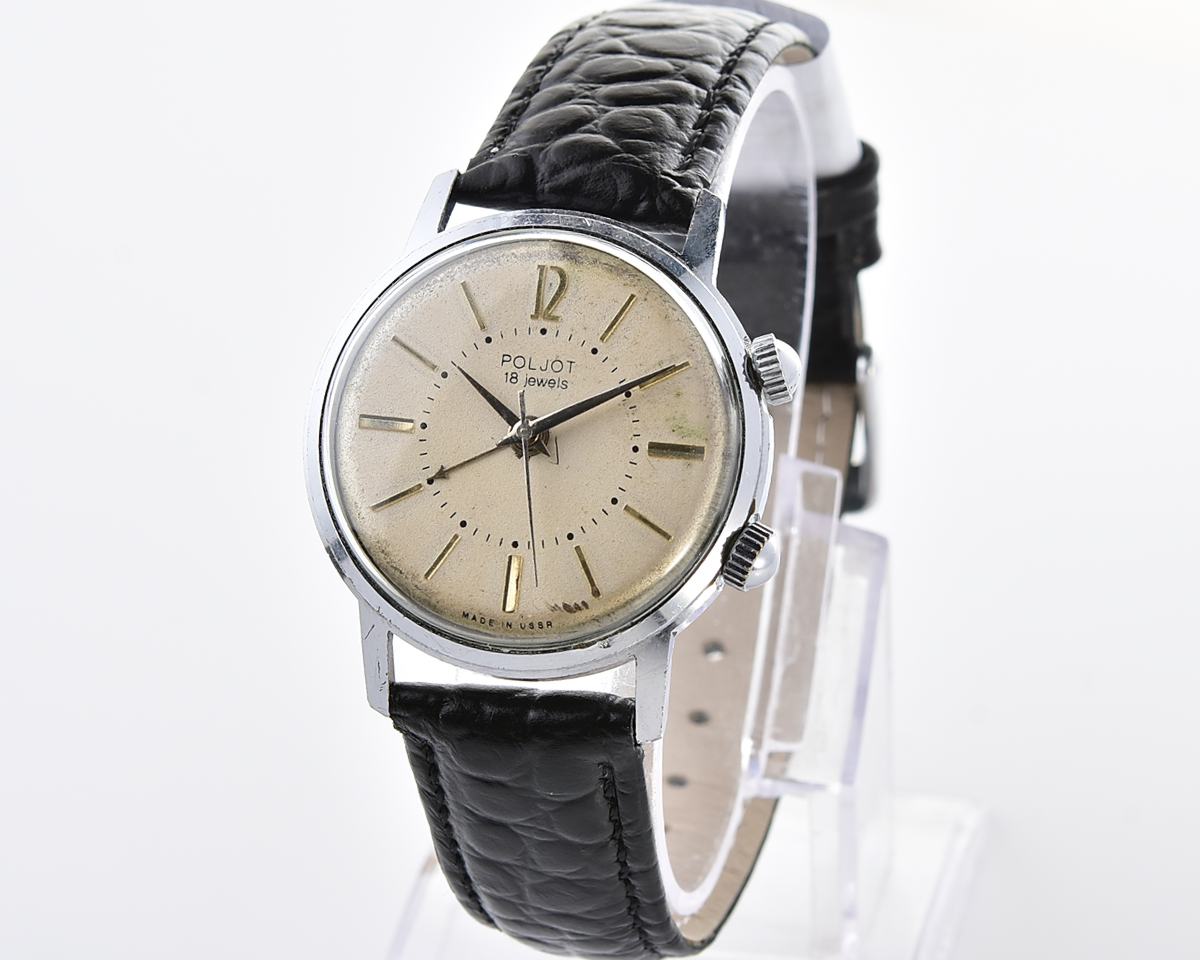 Мintage soviet mechanical watch POLJOT with cream dial & alarm clock function