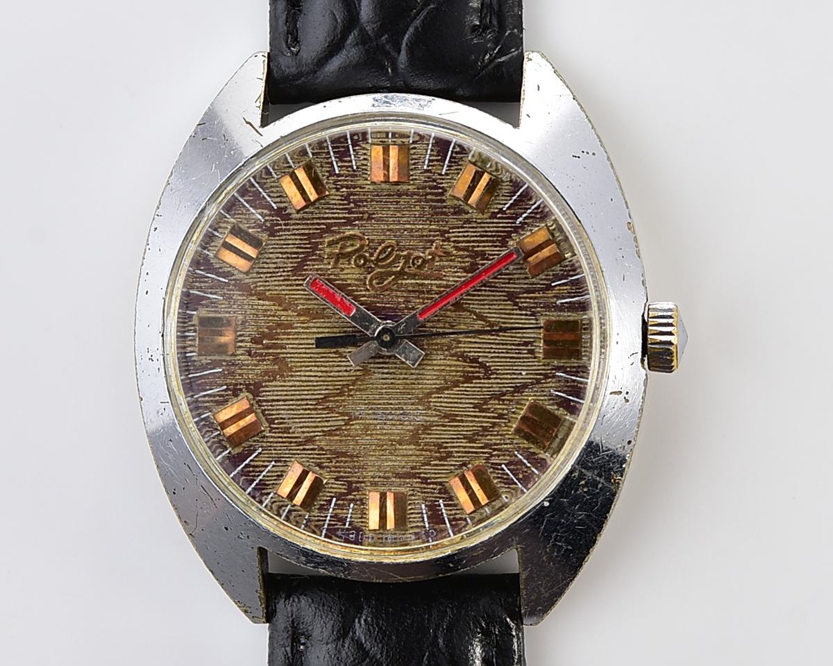 Vintage soviet POLJOT mechanical watch with intricate textured dial