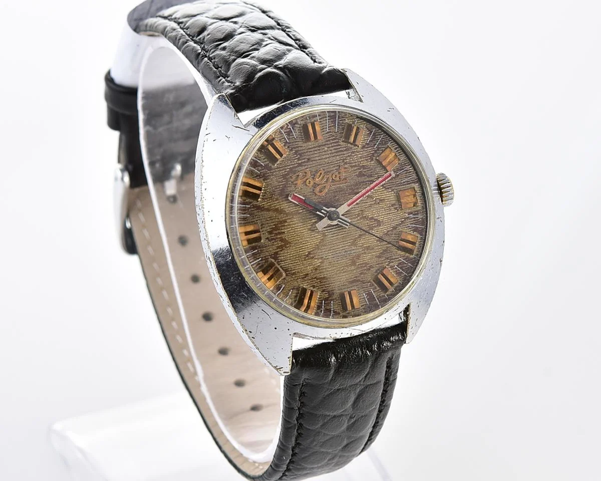 Vintage Soviet Poljot mechanical watch with intricate textured dial