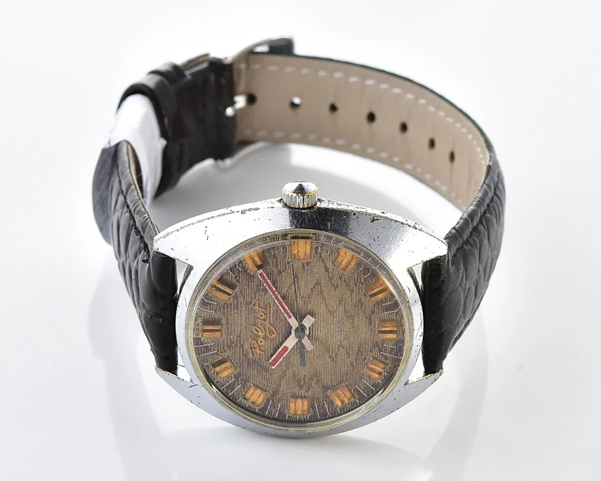 Vintage Soviet Poljot mechanical watch with intricate textured dial