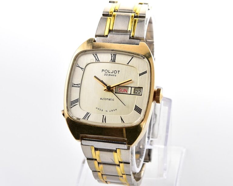 Vintage soviet mechanical gold-plated POLJOT with automatic self-winding movement