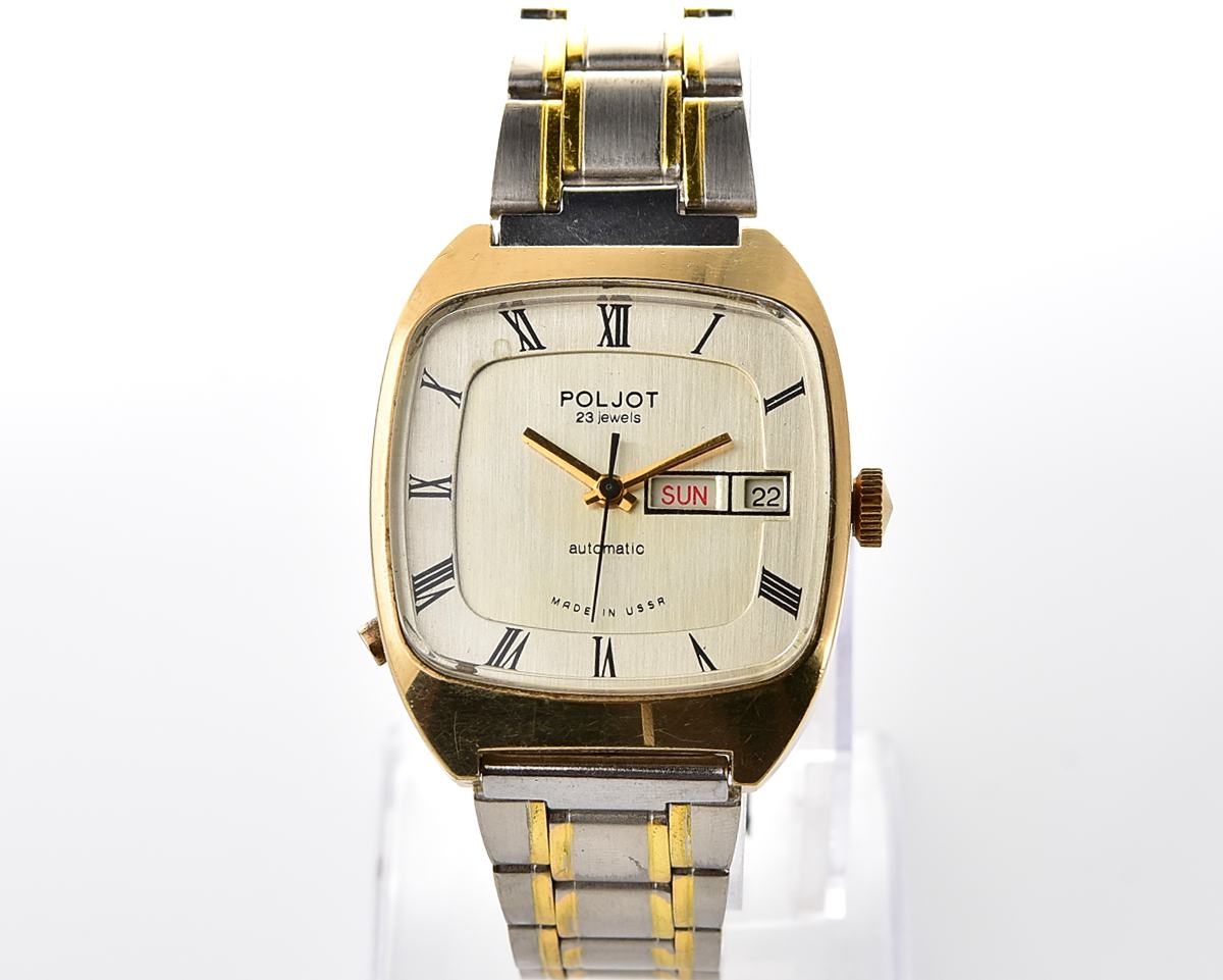 Vintage soviet mechanical gold-plated POLJOT with automatic self-winding movement