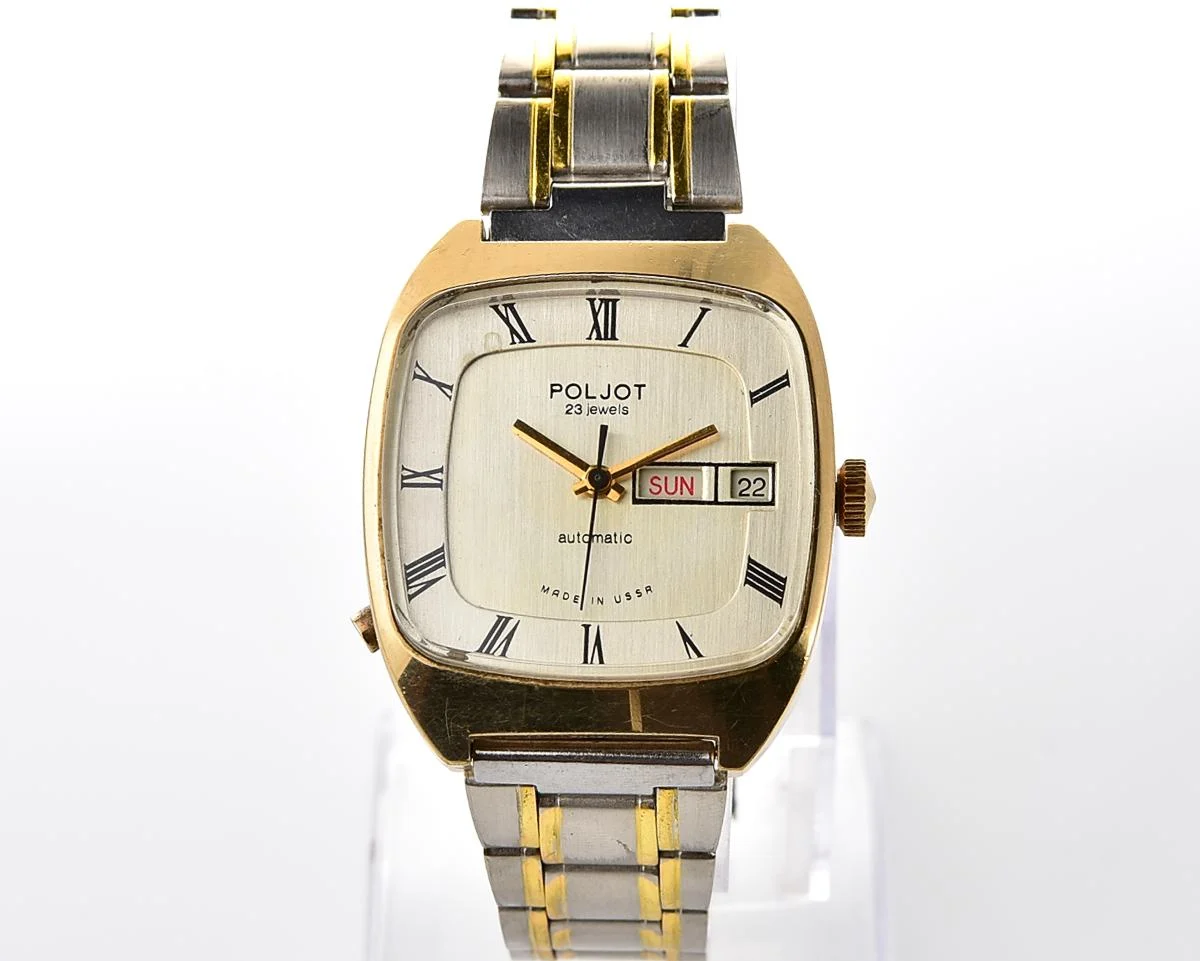 Vintage Soviet mechanical gold-plated Poljot with automatic self-winding movement