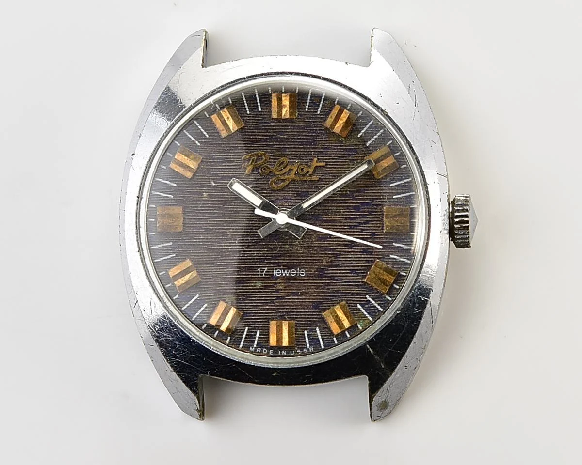 Vintage Soviet Poljot mechanical watch with intricate textured dial