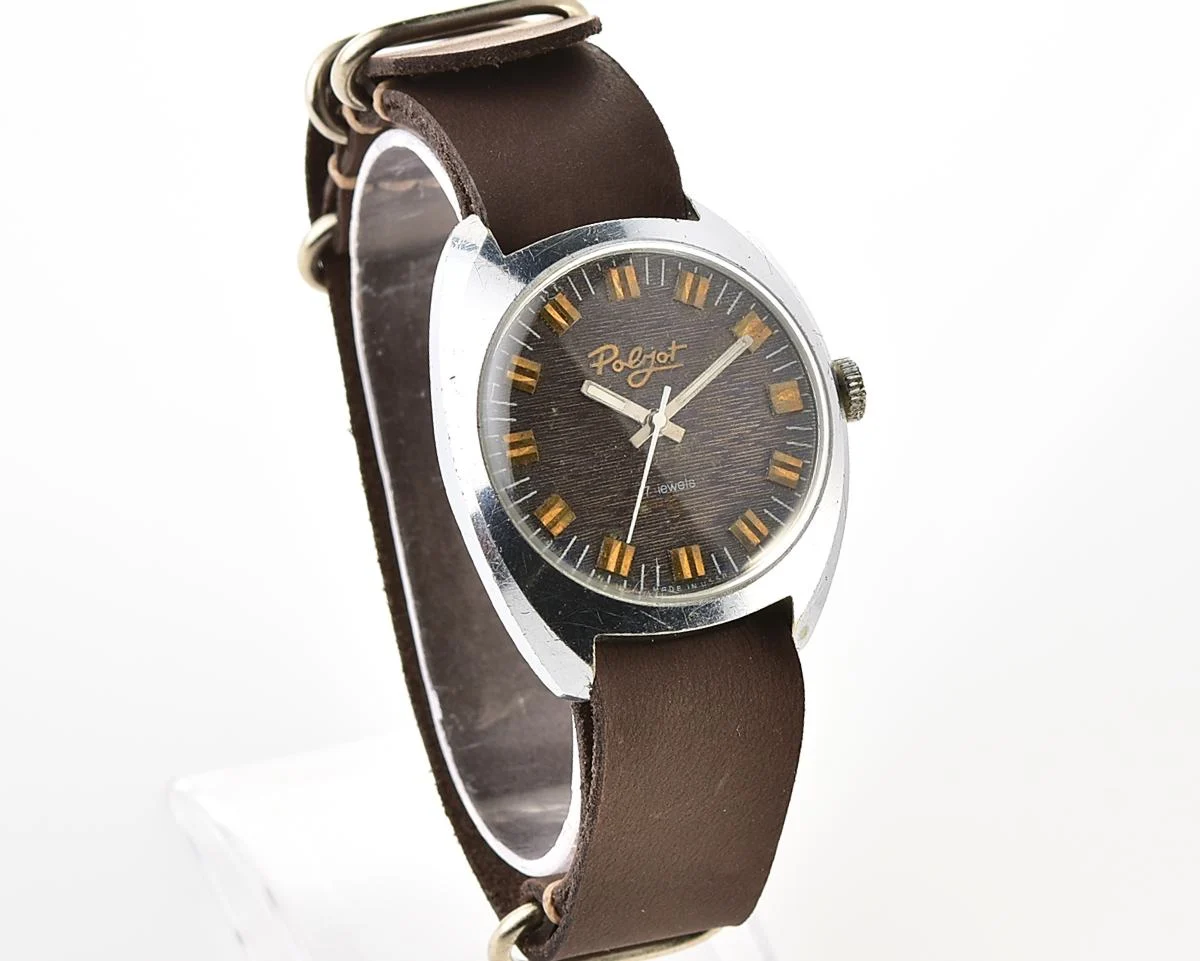 Vintage Soviet Poljot mechanical watch with intricate textured dial